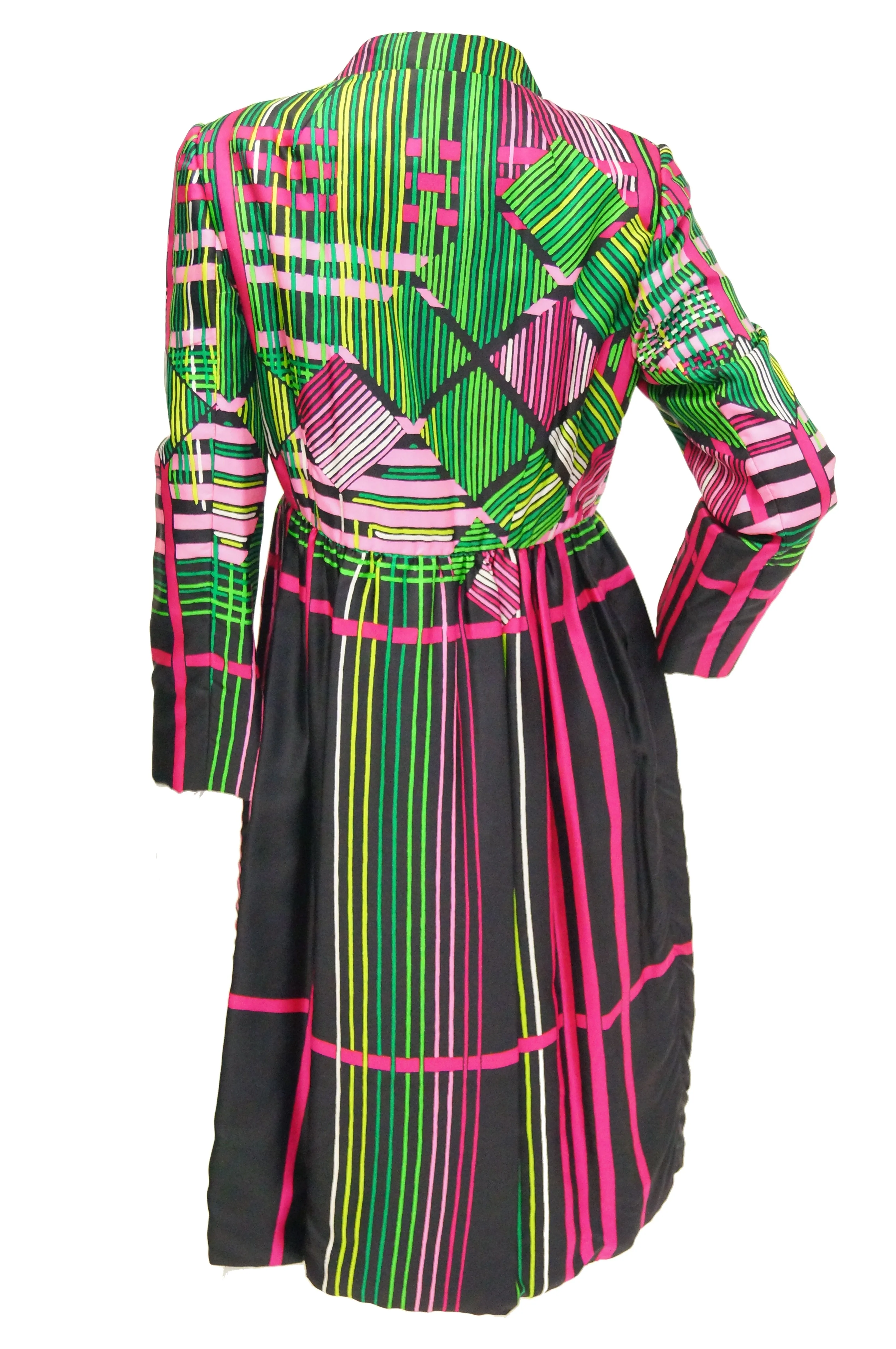 1960s Ronald Amey Geometric "Glitch" Check Silk Coat