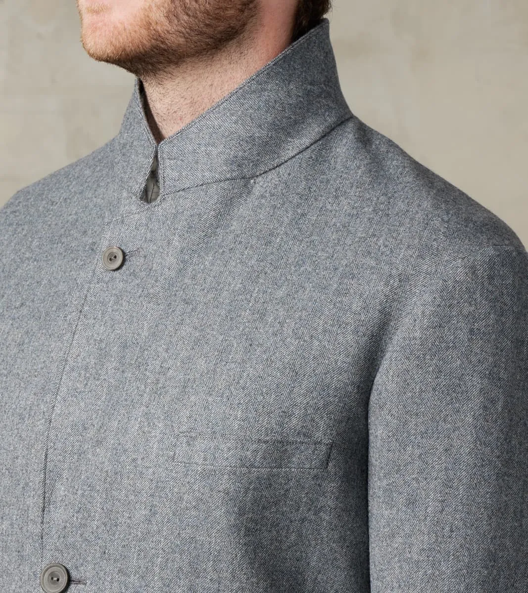 American Sack Jacket - Fox Brothers® Grey Chalk Stripe Herringbone Worsted Flannel