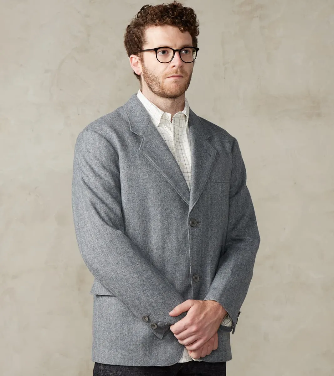 American Sack Jacket - Fox Brothers® Grey Chalk Stripe Herringbone Worsted Flannel