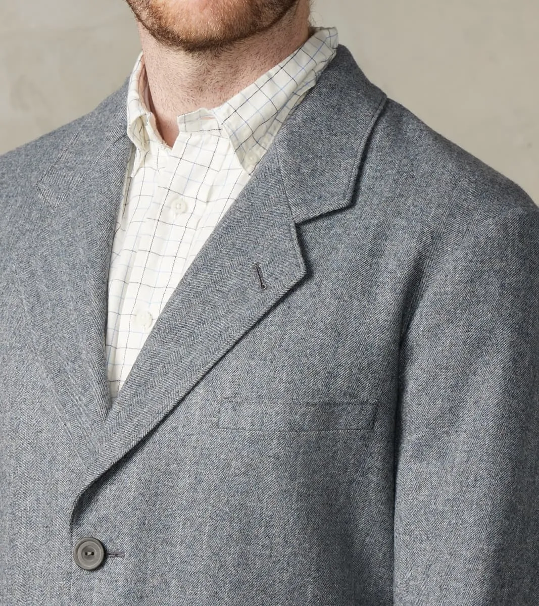 American Sack Jacket - Fox Brothers® Grey Chalk Stripe Herringbone Worsted Flannel