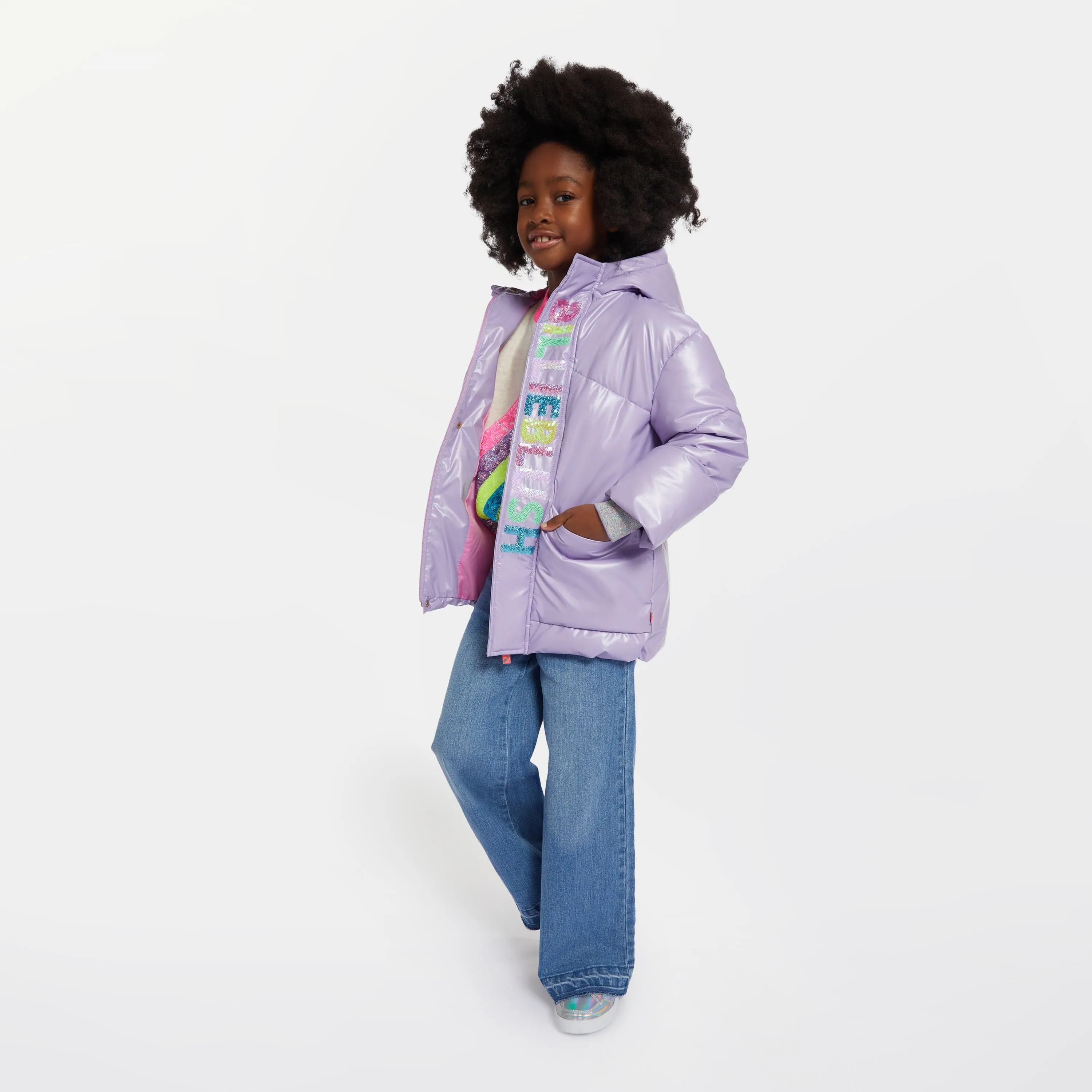 Billieblush Girls Logo Puffer Jacket in Lilac