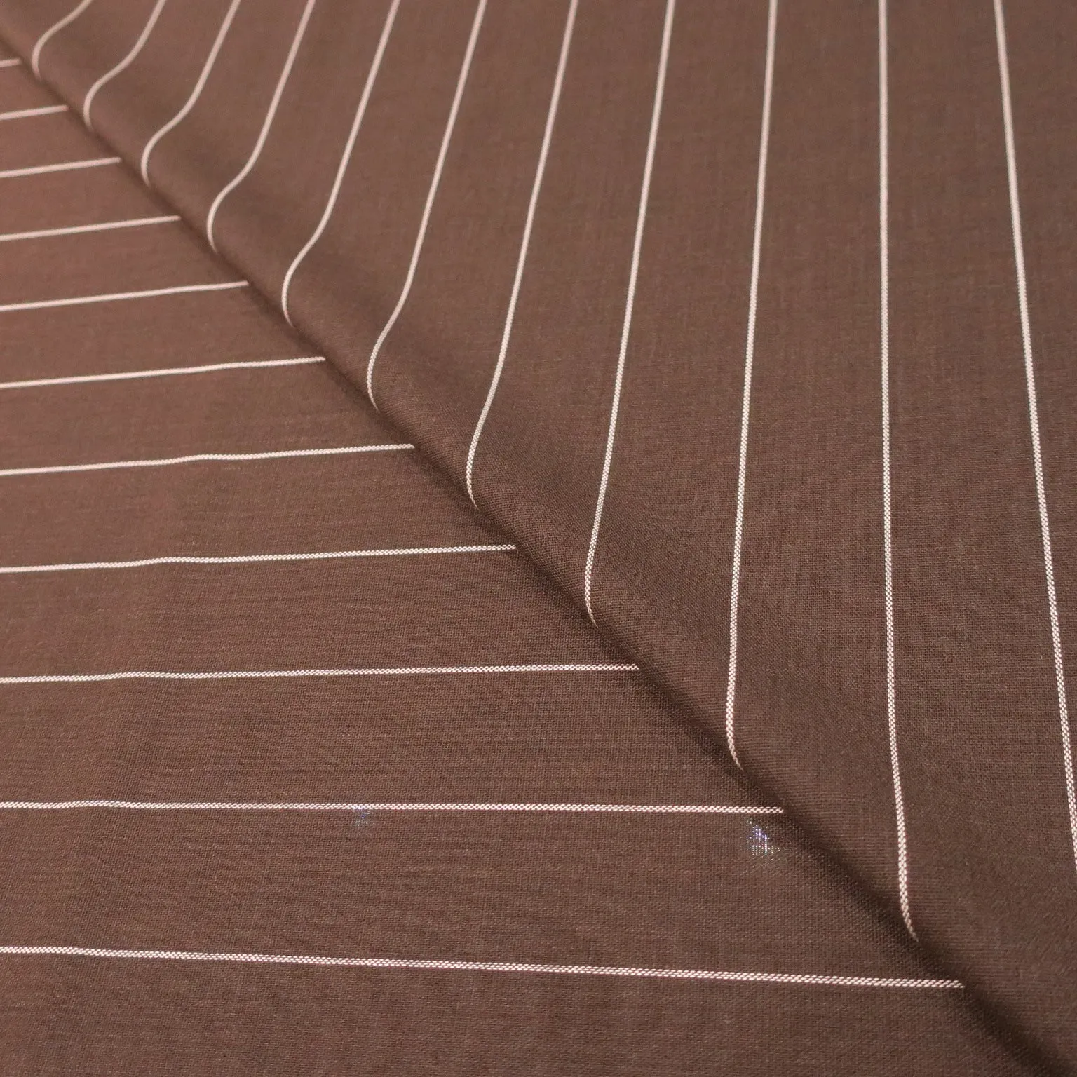 Brown and White Chalk Striped Loro Piana Wool Fabric