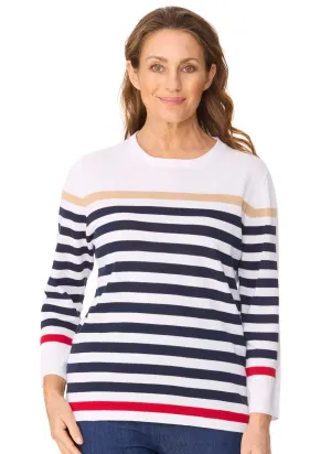 CABOOLTURE 3/4 SLEEVE STRIPED TOP - NAUTICAL COMBO