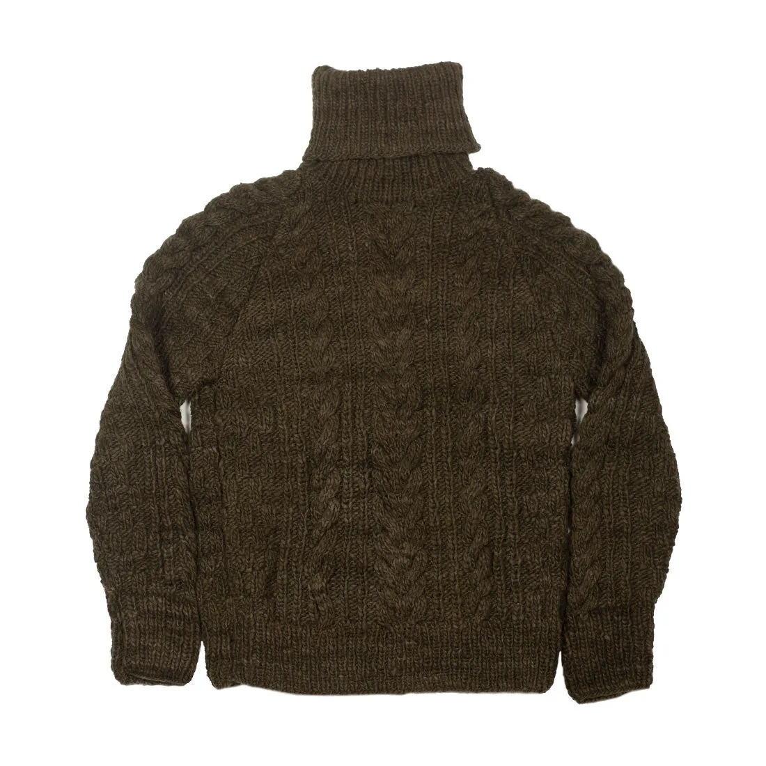 Chamula handknit fisherman turtleneck in "factory olive" Merino wool (restock)