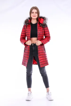 Chic Red Leather Trench Coat with Detachable Hood for Effortless Style