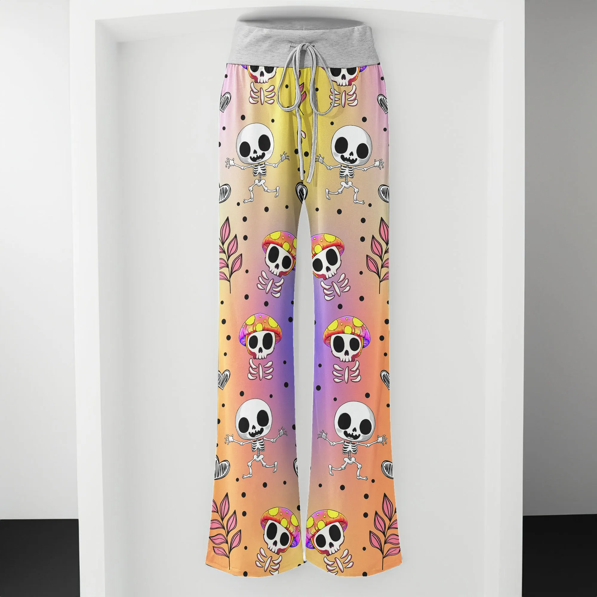 Colorful Mushroom Skull Women's High-waisted Wide Leg Pants