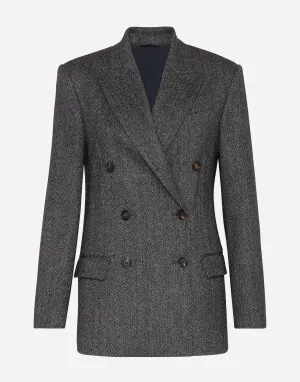 Double-Breasted Herringbone Blazer