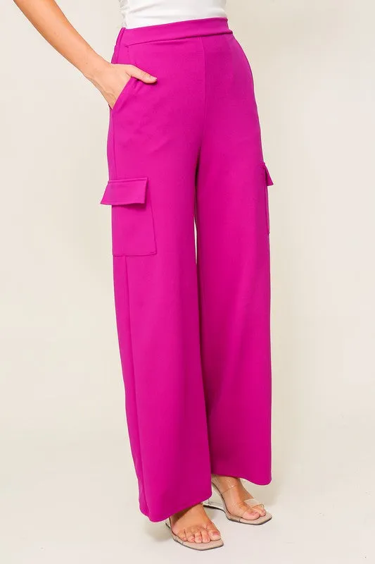 Elastic High Waisted Dressy Cargo Pants