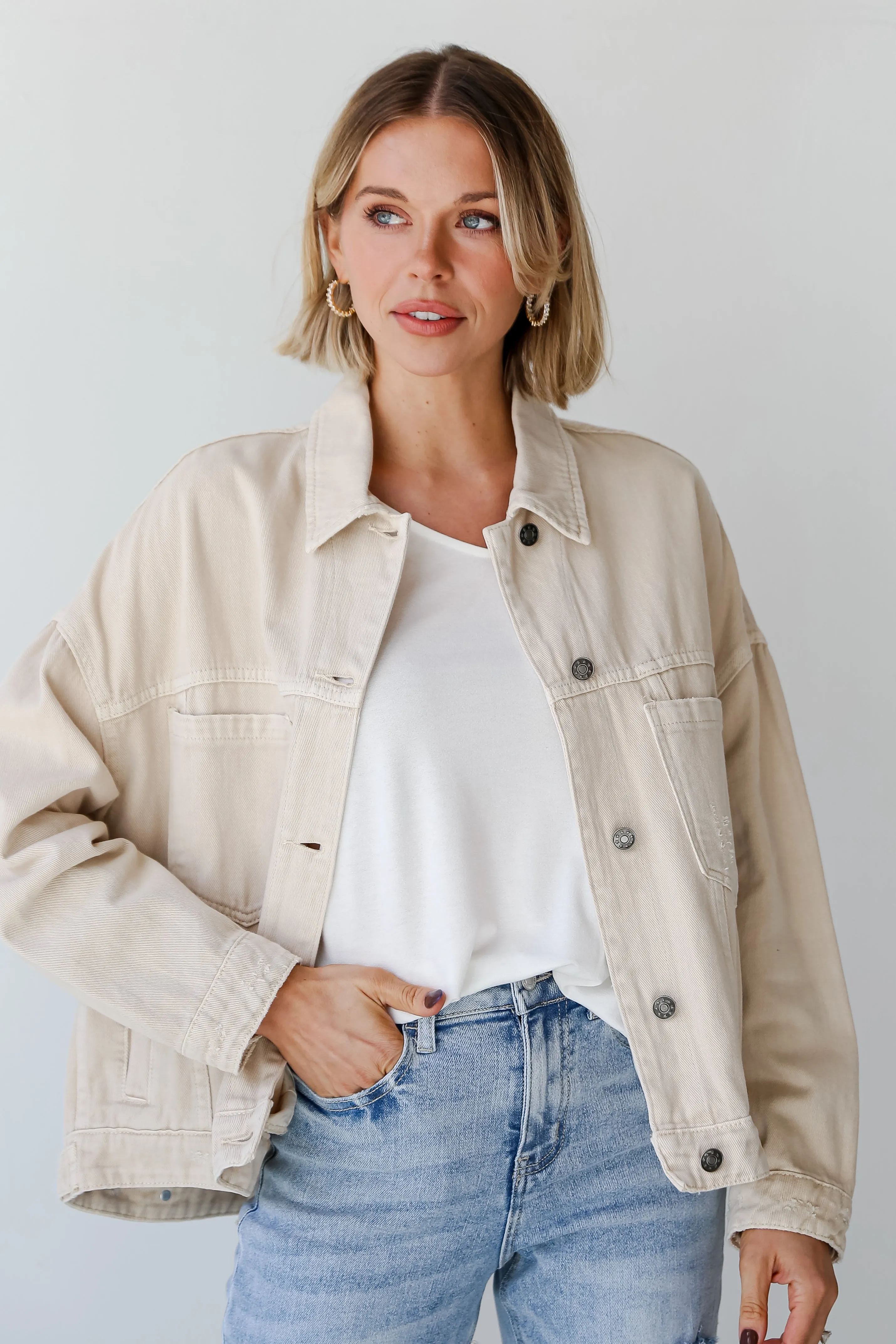 FINAL SALE - Practical Charm Off White Denim Jacket