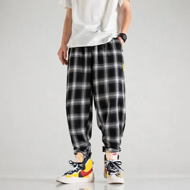 GbolsosTrendy Plaid Streetwear Pants Men's 2021 New Comfortable Pant Summer Loose Comfortable Casual All-match Korean Joggers Trousers