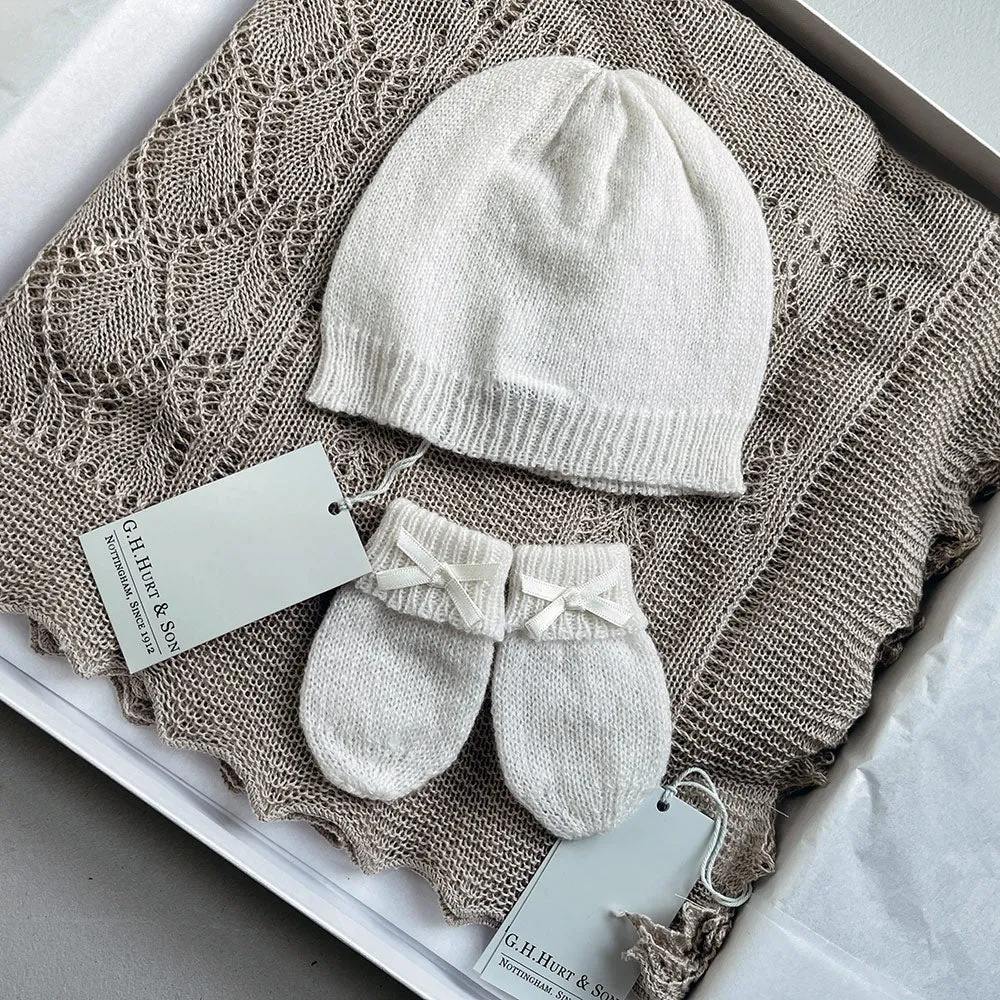 G.H.Hurt & Son Cashmere Baby Hat and Mittens - White