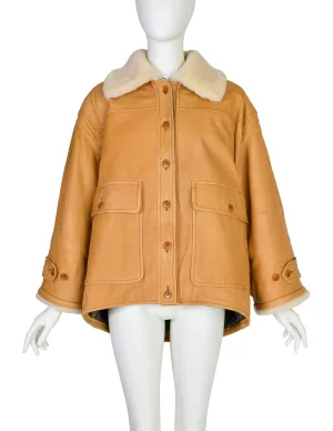 Gianfranco Ferre Vintage 1980s Oversized Butterscotch Leather Shearling Coat