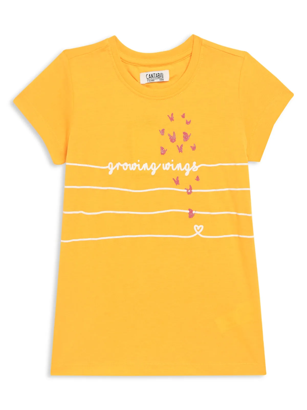 Girls Casual Yellow Half Sleeves  T-Shirt