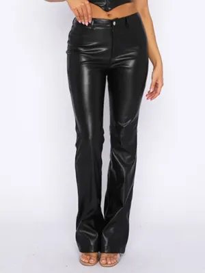 High Waist PU Leather Straight Pants