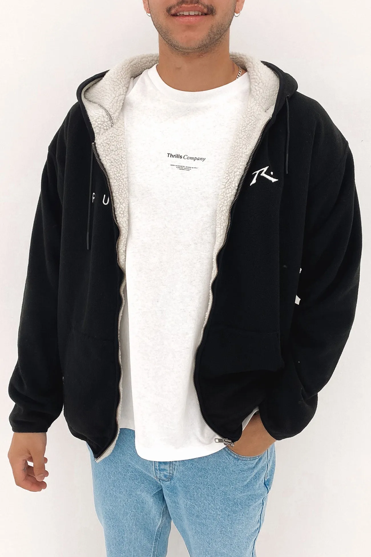 In Line Sherpa Zip Thru Polar Fleece Black