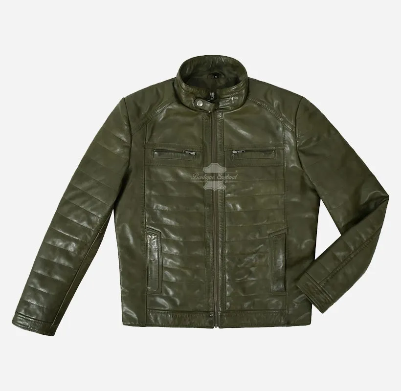 LELAND Men's Quilted Leather Jacket Padded Leather Jacket