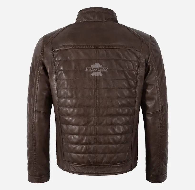 LELAND Men's Quilted Leather Jacket Padded Leather Jacket