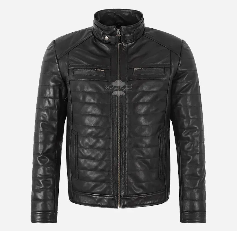 LELAND Men's Quilted Leather Jacket Padded Leather Jacket