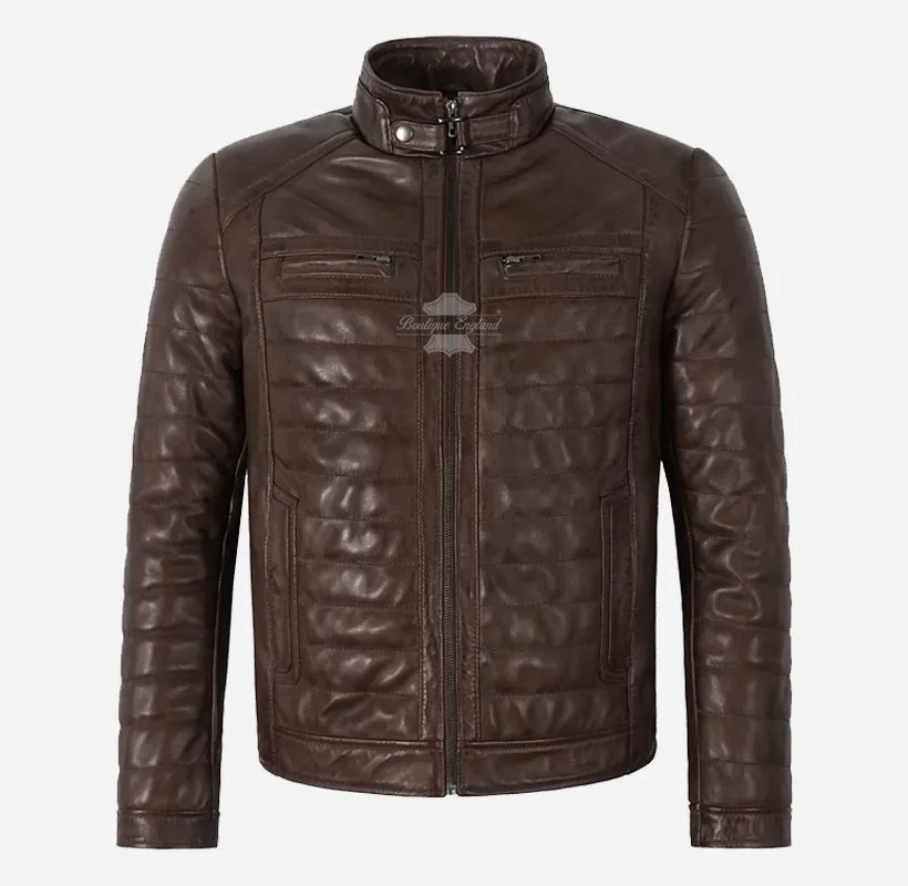 LELAND Men's Quilted Leather Jacket Padded Leather Jacket