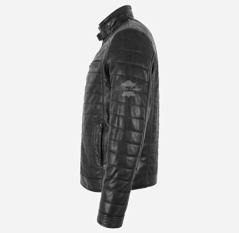 LELAND Men's Quilted Leather Jacket Padded Leather Jacket