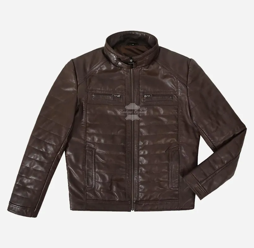 LELAND Men's Quilted Leather Jacket Padded Leather Jacket