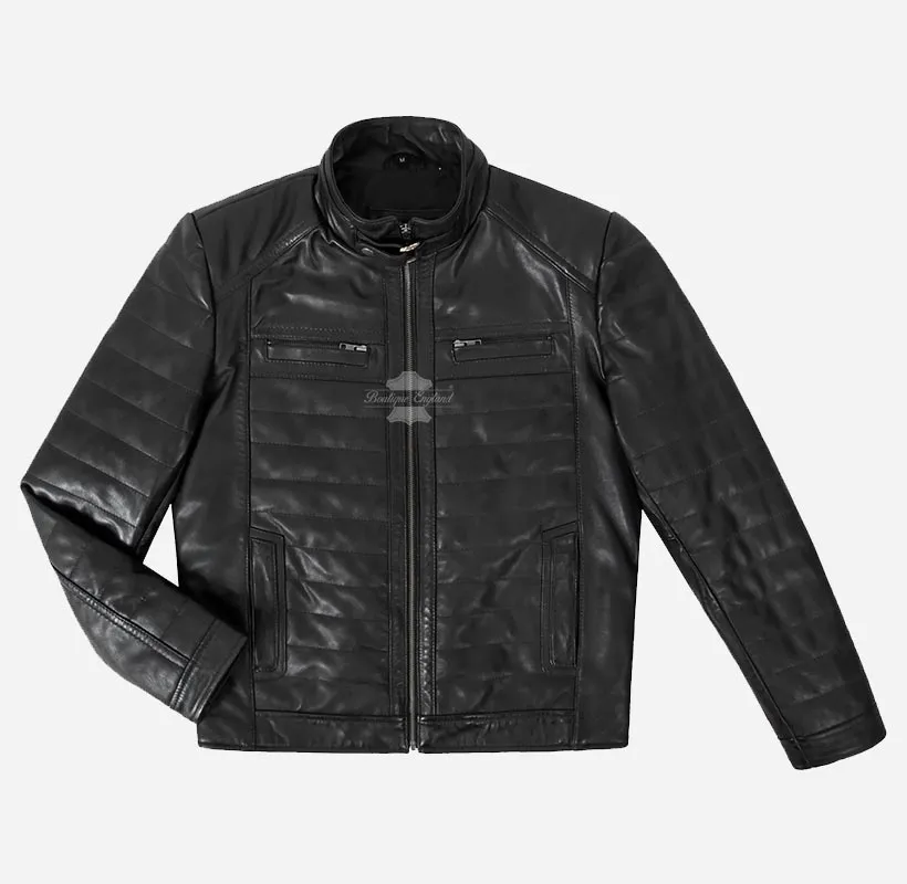 LELAND Men's Quilted Leather Jacket Padded Leather Jacket