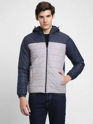 Men's Hooded Regular Fit Colorblock Light Grey Jackets