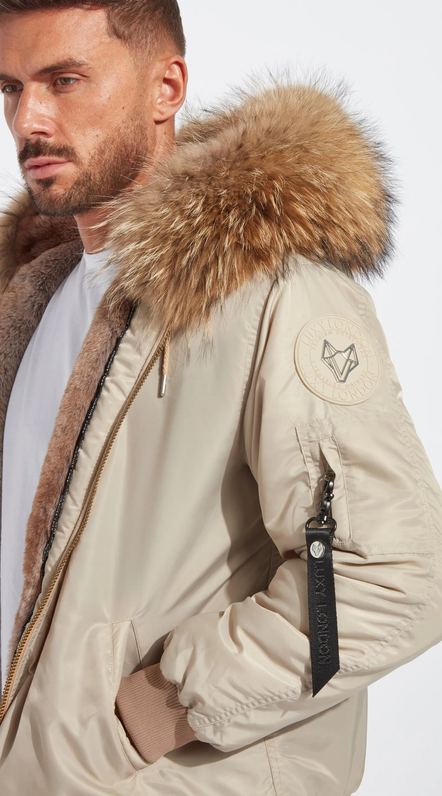 Mens Nude Luxy Fur Bomber - Natural