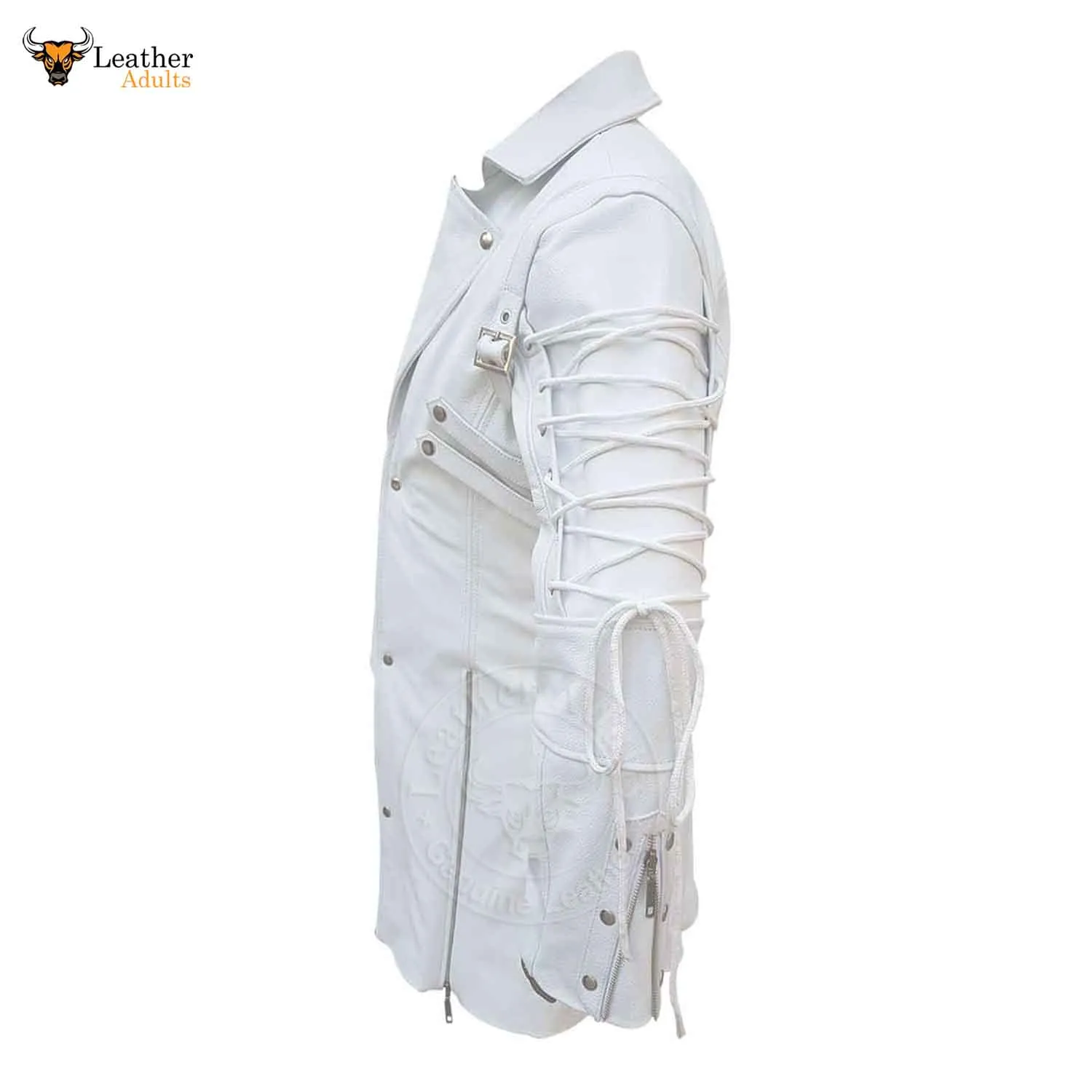 Mens REAL White Leather Goth Matrix Trench Coat Steampunk Gothic T18 WHITE