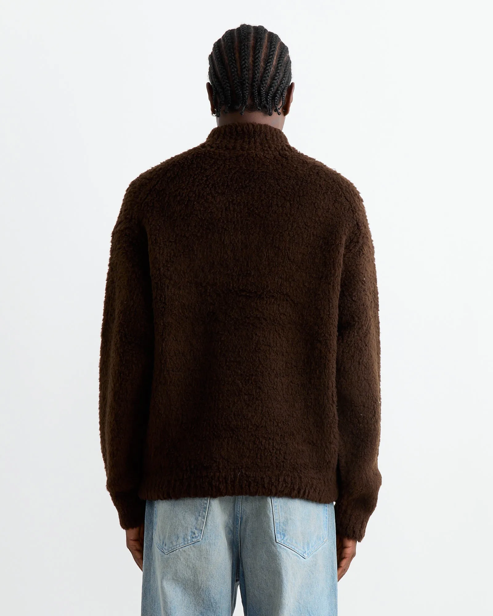 Merino Wool Boa Half Zip Pullover in Dark Brown