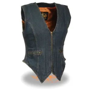 Milwaukee Performance Denim-MDL4010-Ladies Blue Zipper Front Denim Vest with Side Stretch