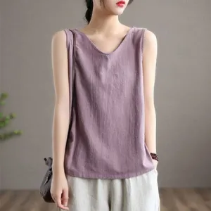 Mimi Cotton Linen V-neck Tank Top