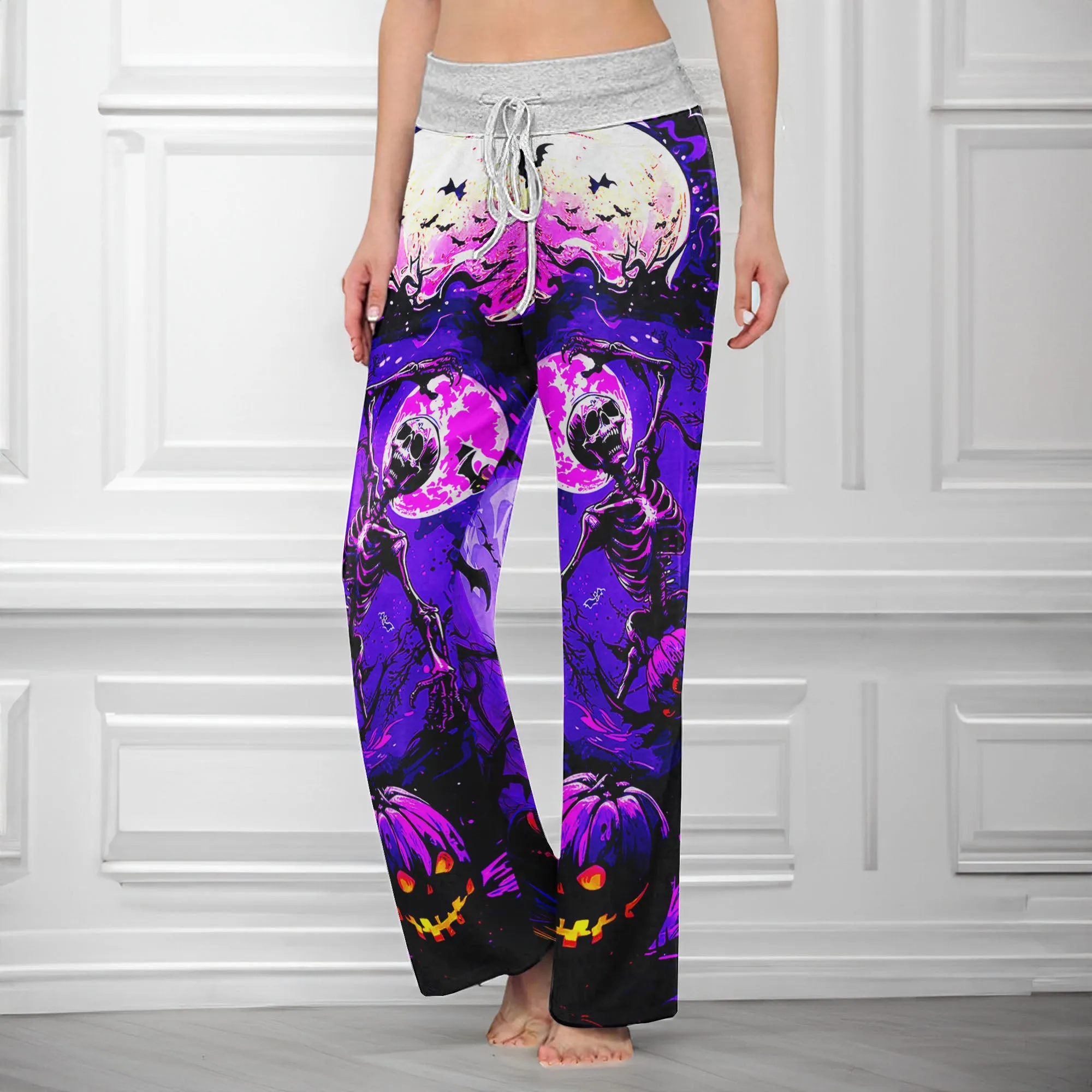 Purple Dance Skeleton Women's High-waisted Wide Leg Pants