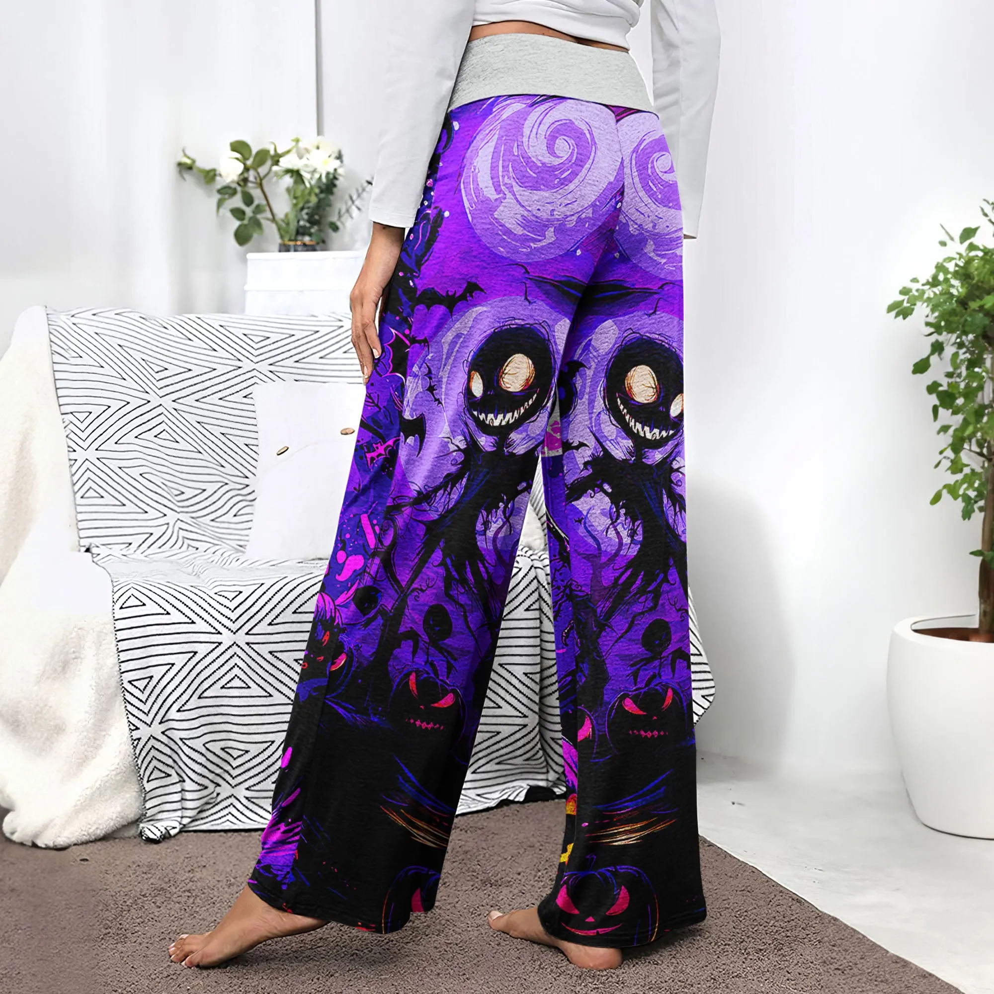 Purple Dance Skeleton Women's High-waisted Wide Leg Pants