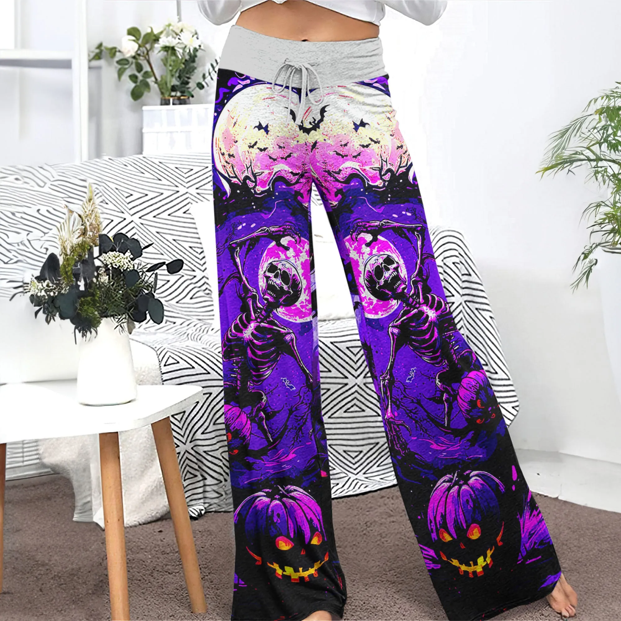 Purple Dance Skeleton Women's High-waisted Wide Leg Pants