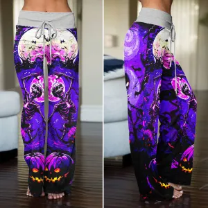 Purple Dance Skeleton Women's High-waisted Wide Leg Pants