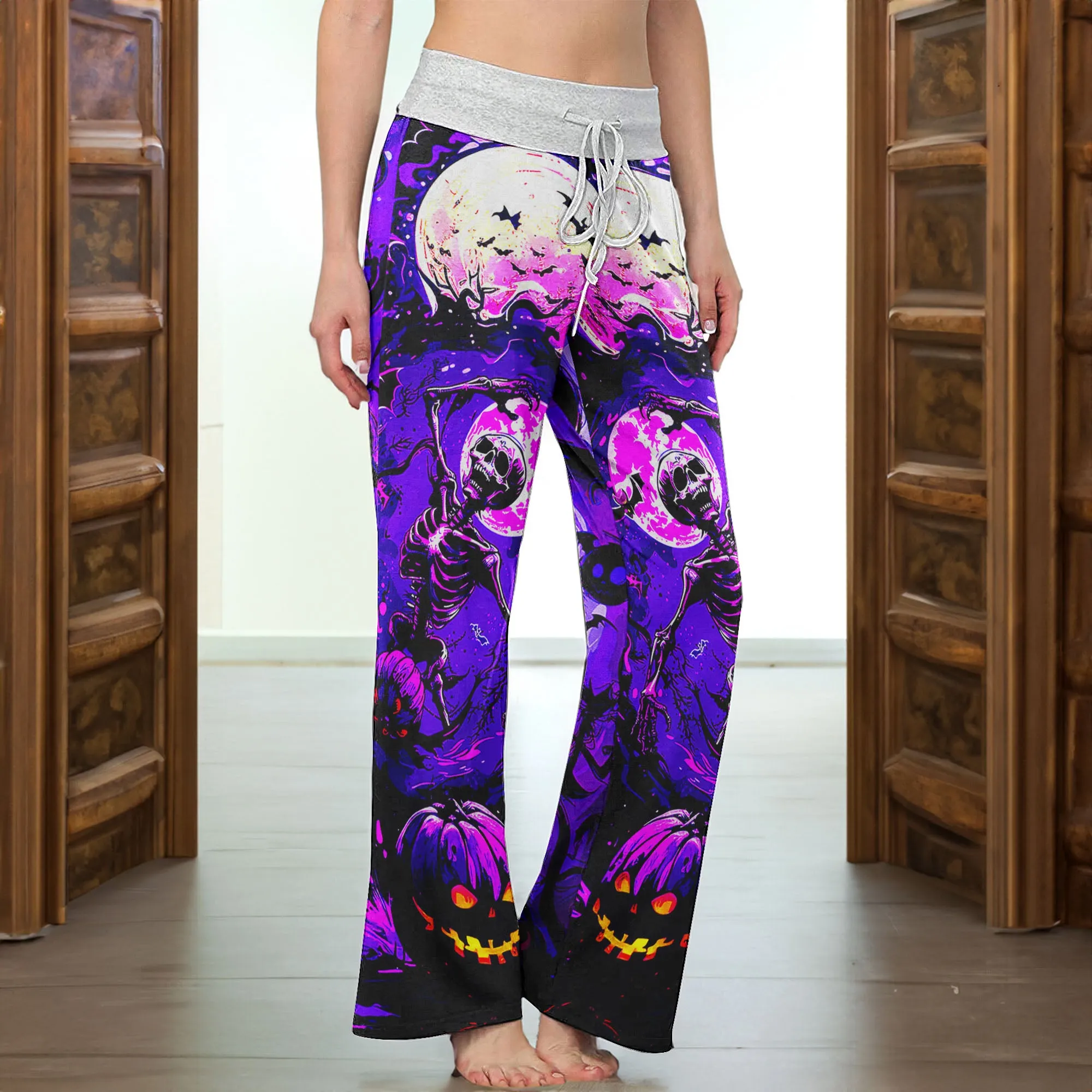 Purple Dance Skeleton Women's High-waisted Wide Leg Pants