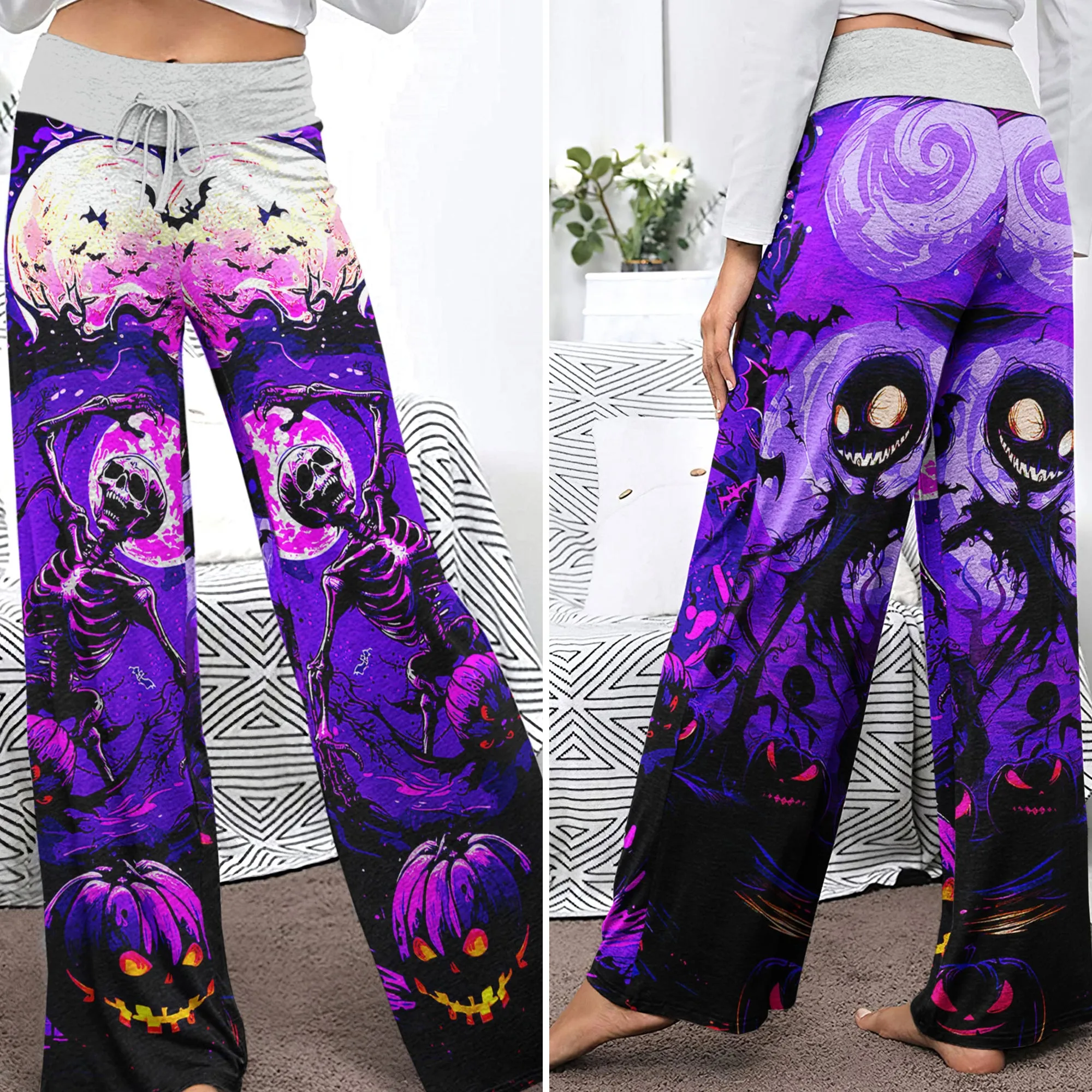 Purple Dance Skeleton Women's High-waisted Wide Leg Pants