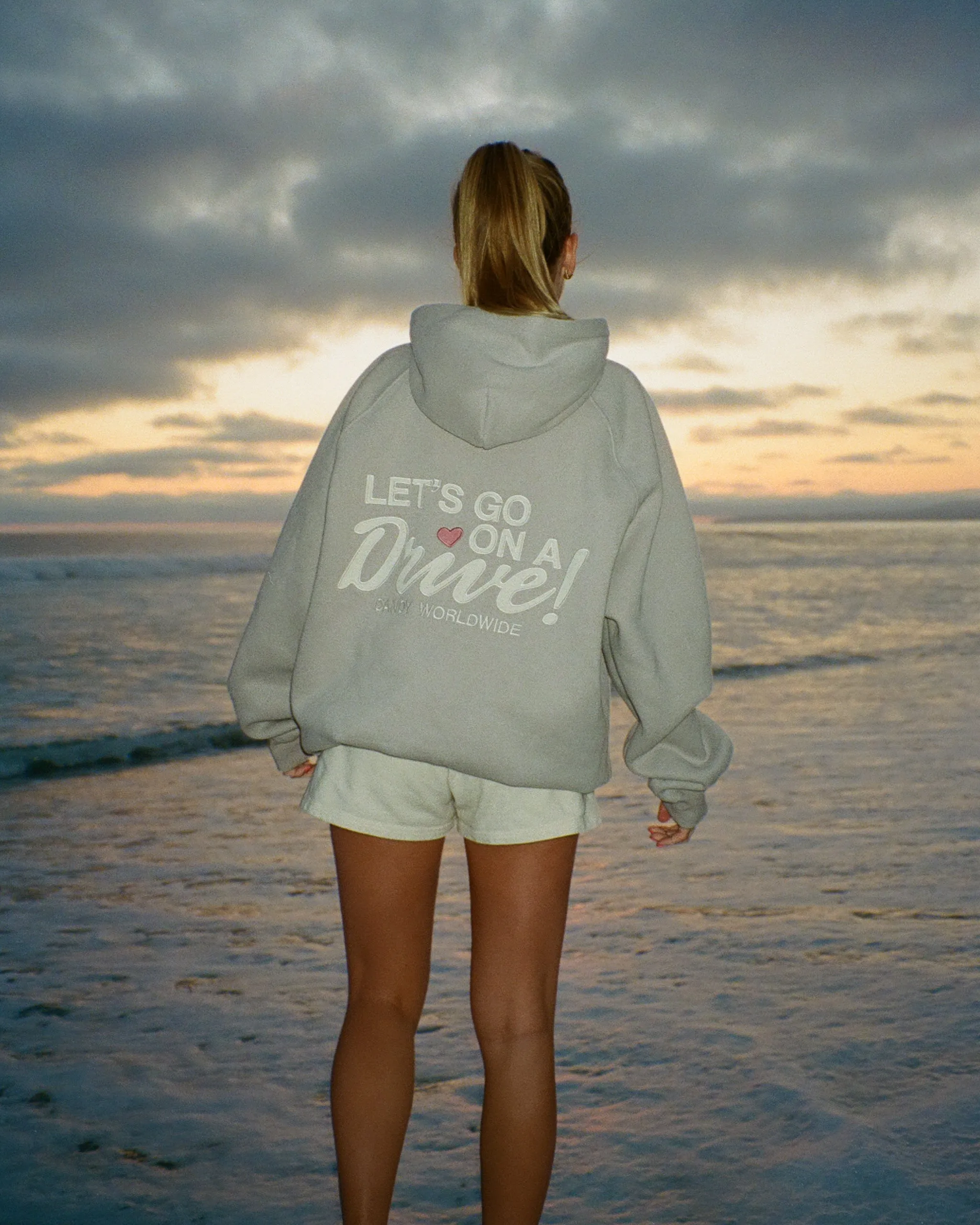 "Let's Go on a Drive" Oversized Lux Hoodie in Light Gray