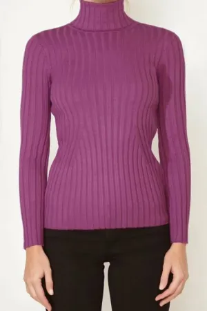 Ribbed Turtleneck Sweater - Magenta