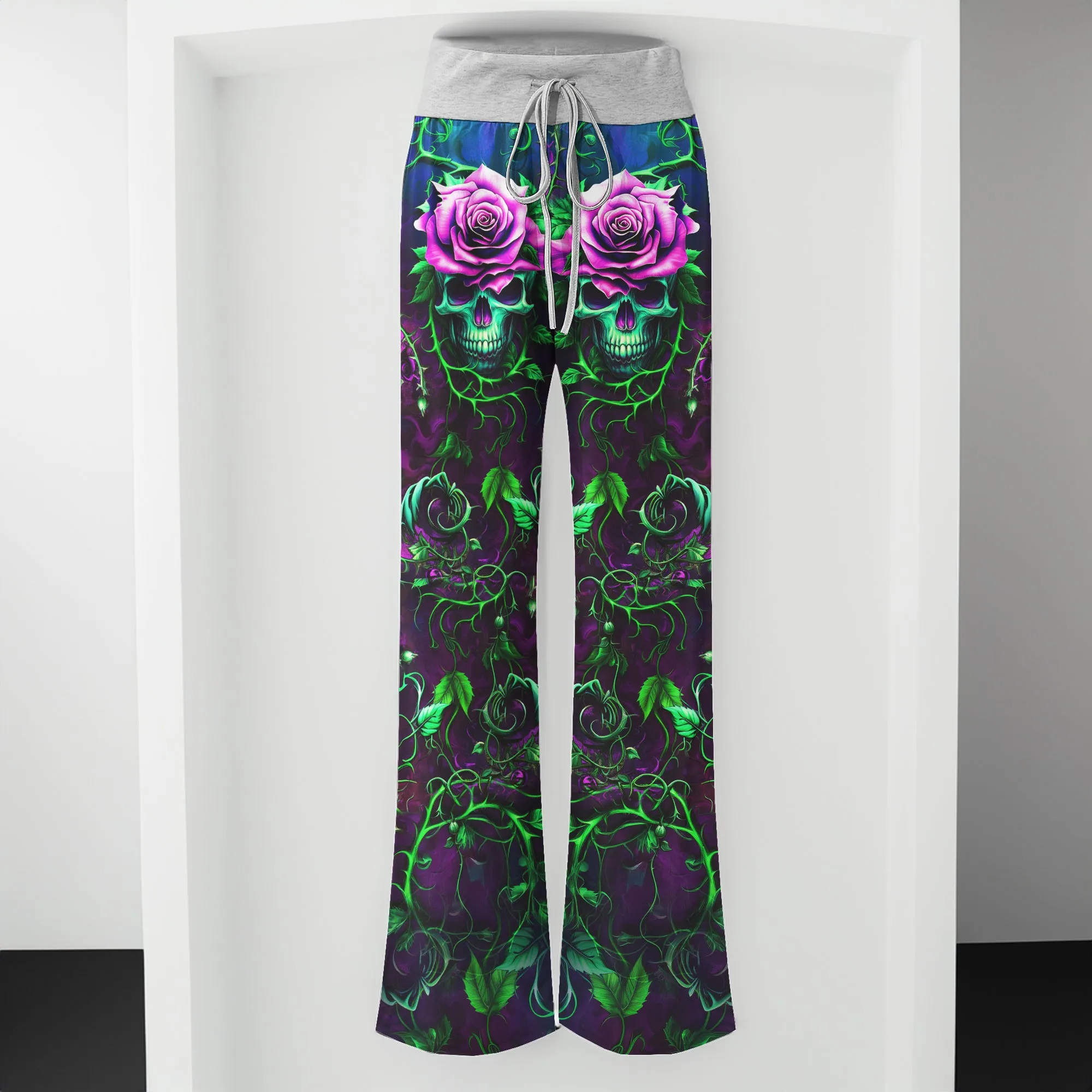 Skull Rose Thorn Art  Women's High-waisted Wide Leg Pants