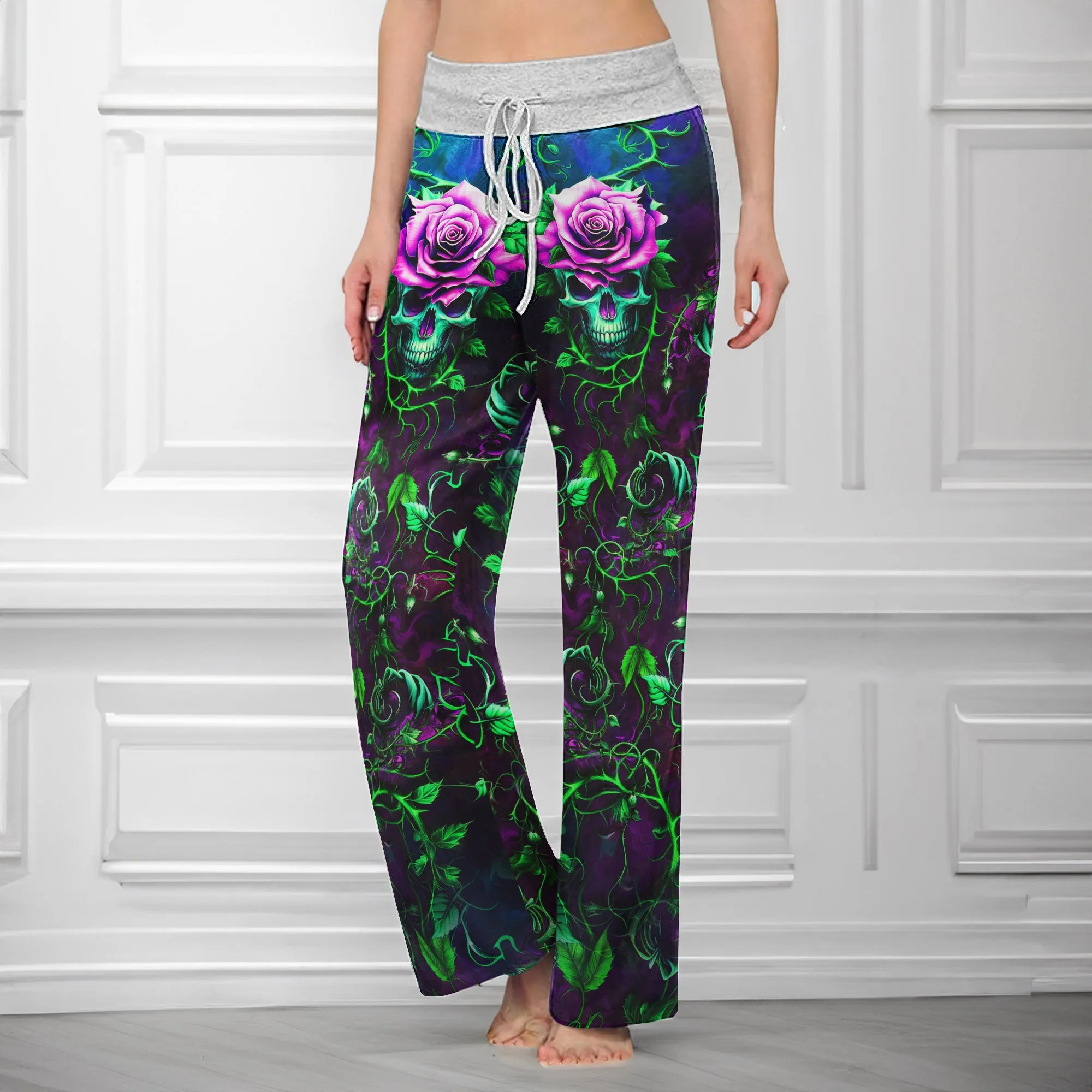 Skull Rose Thorn Art  Women's High-waisted Wide Leg Pants