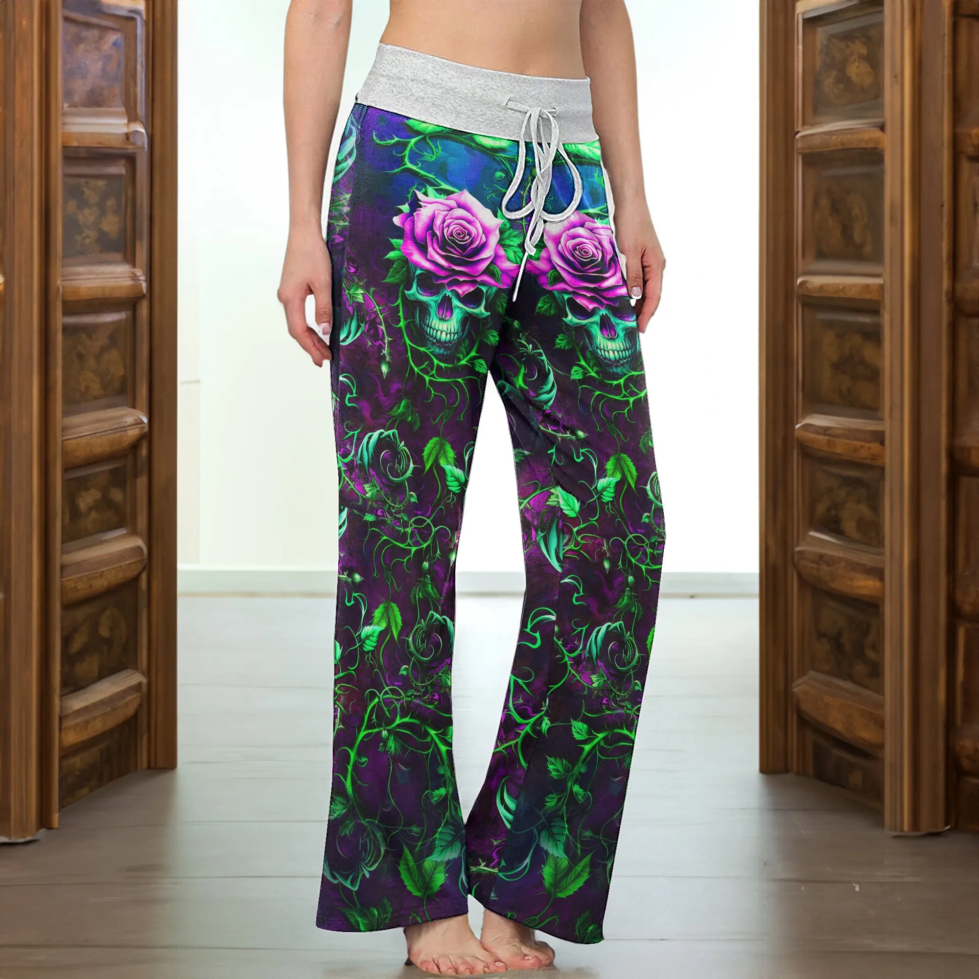 Skull Rose Thorn Art  Women's High-waisted Wide Leg Pants