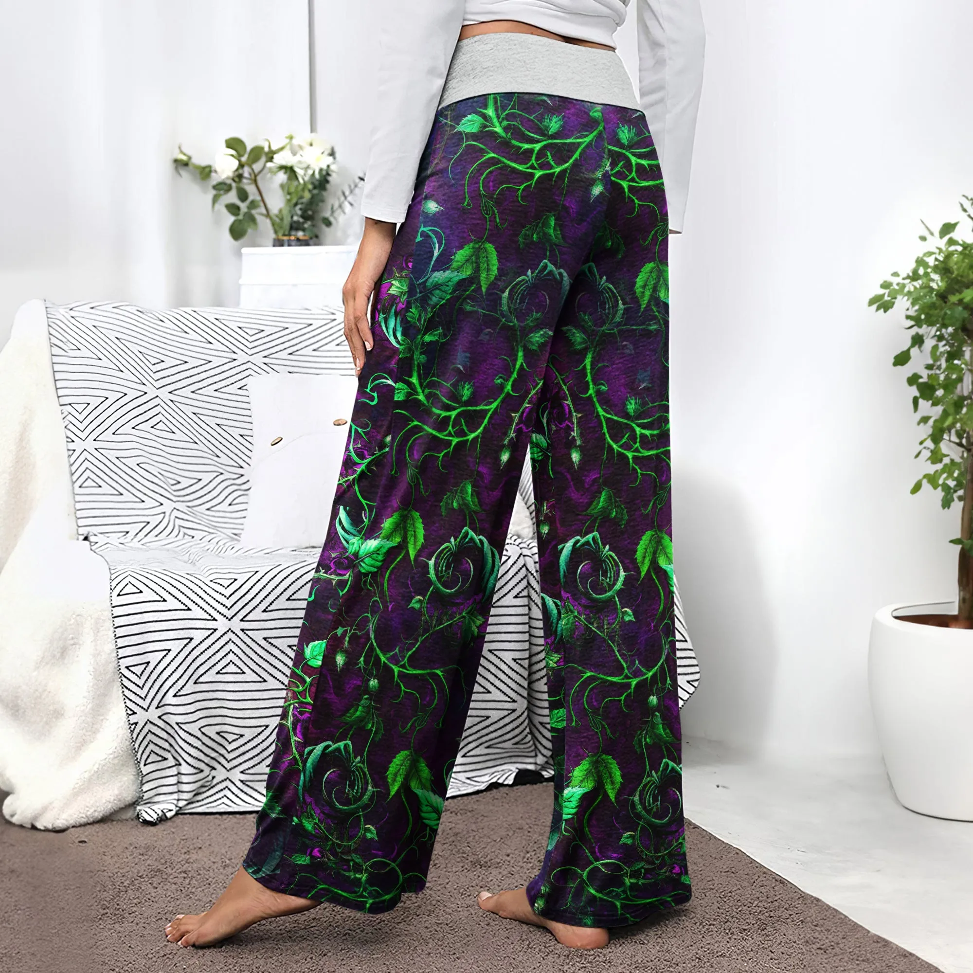 Skull Rose Thorn Art  Women's High-waisted Wide Leg Pants