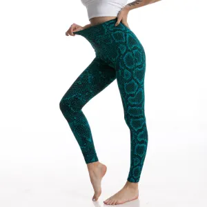 Snake Pattern Jacquard High Elastic Cropped Comfortable Breathable Hip Leggings