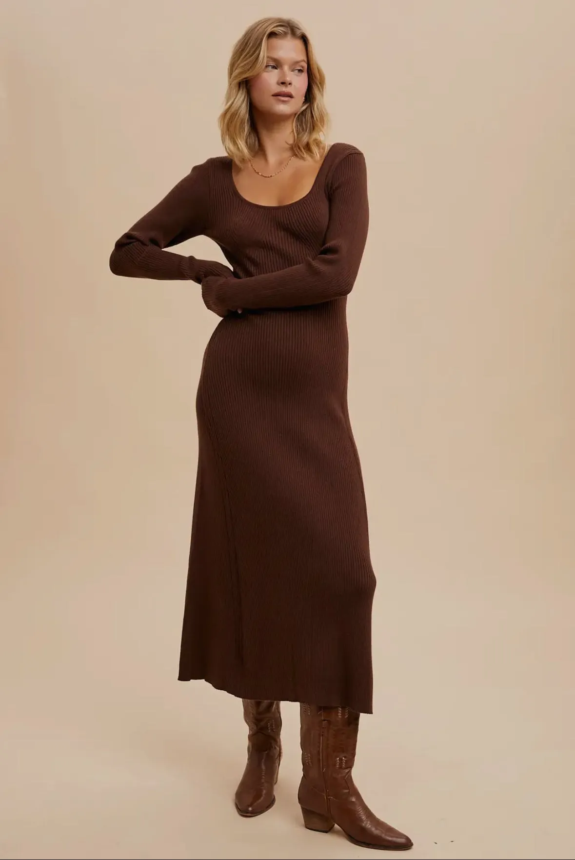 Viscose blend knitted maxi sweater dress