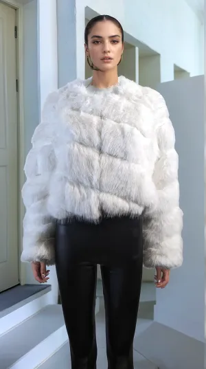 White Thick Faux Fur Paneled Layered Jacket