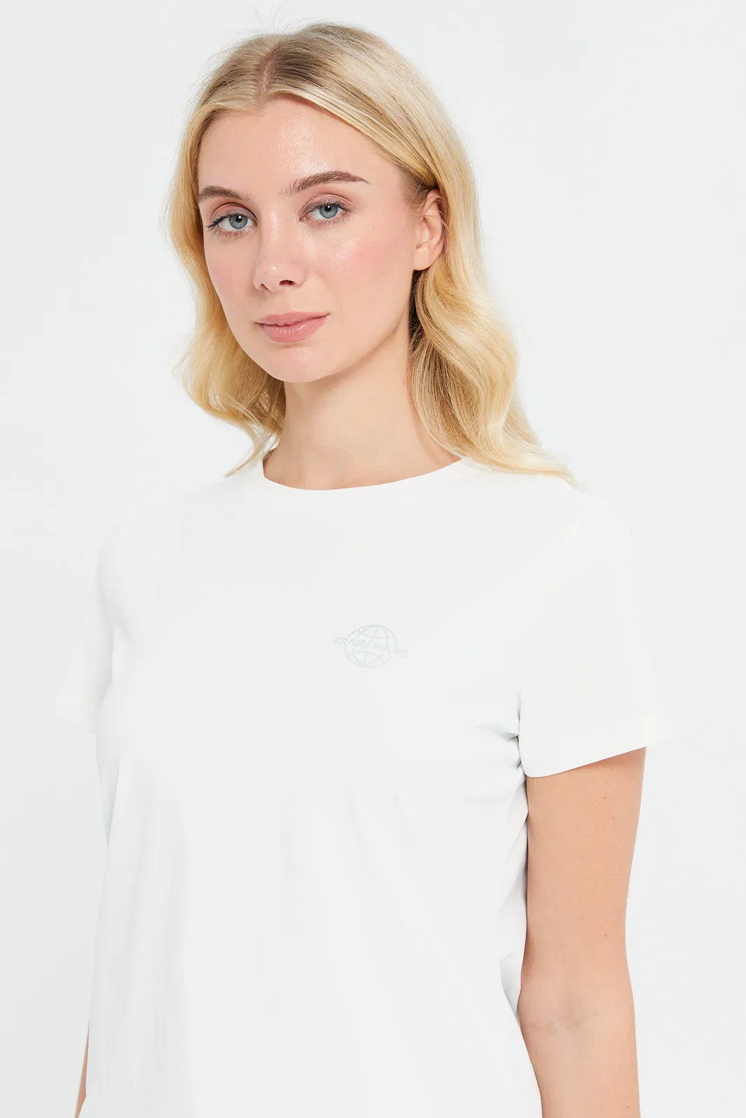 Women White Plain Short Sleeve Soft Touch T-Sirt