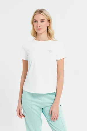 Women White Plain Short Sleeve Soft Touch T-Sirt