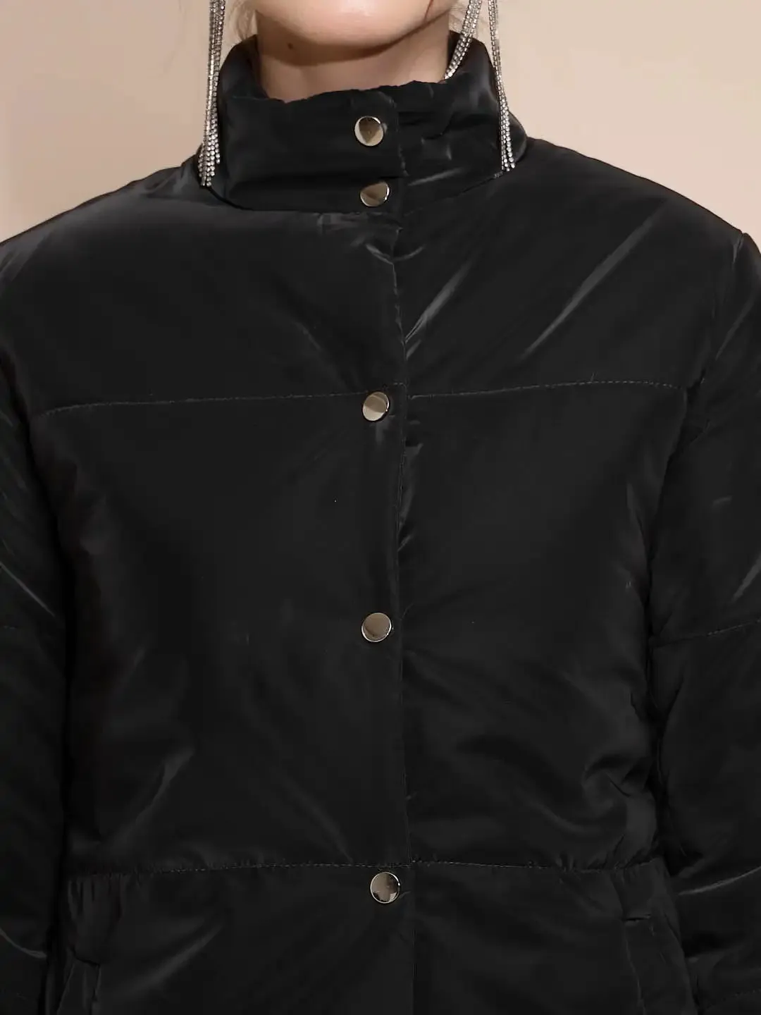 Women's Solid Turtle Neck Black Jacket